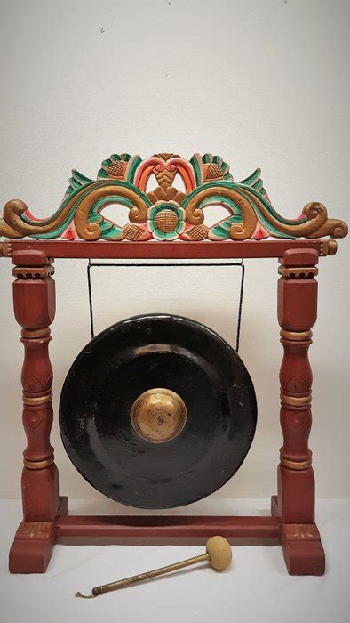 Large Handmade Wooden Stand With A Gong And Clapper Catawiki