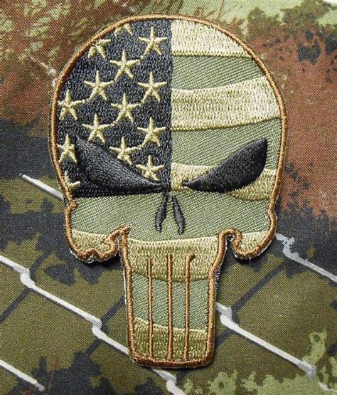 Punisher Skull Usa Waving Flag Army Badge Forest Velcro® Brand Fastener