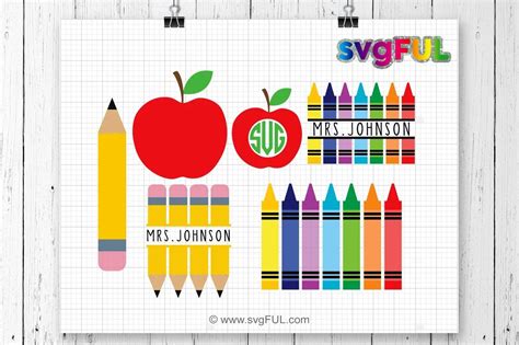 Teacher Svg, Crayon Split Monogram Svg, Pencil Svg, Crayons Svg By