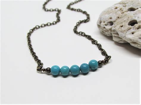 Mens Blue Turquoise Gemstone Bead Necklace Genuine Natural Etsy