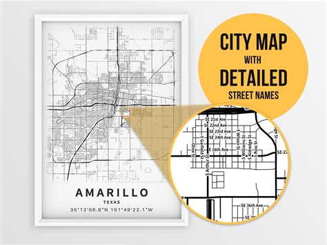 Printable Map Of Amarillo Tx Texas United States With Street Etsy