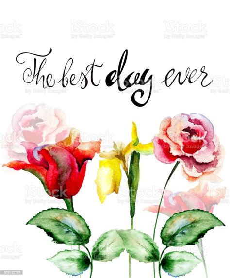 Colorful Wild Flowers With Title The Best Day Ever Stock Illustration