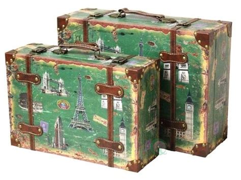 3 Colored Vintage Style Luggage Suitcasetrunk Set Of 3 Vintiquewise