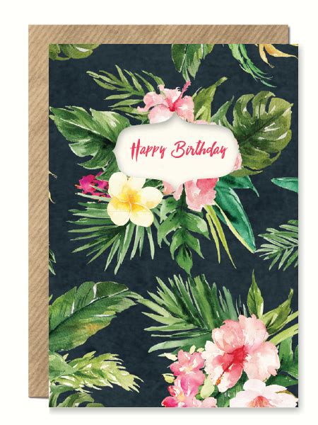Happy Birthday Tropical Flowers Nz Greeting Card