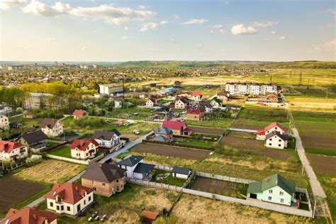 Aerial View Of Rural Area In Town With Residential Houses Stock Image