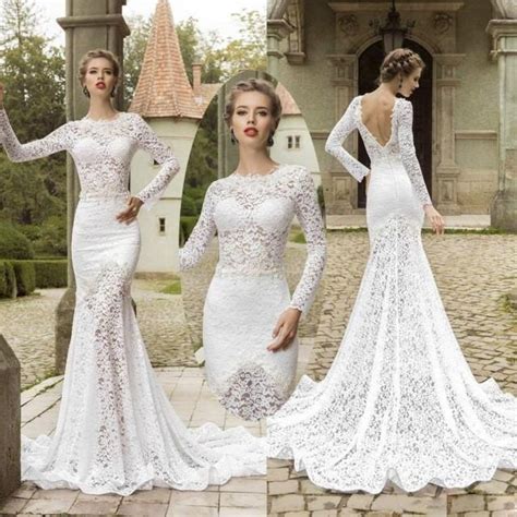 Beyond the classic strapless style, madame bridal offers dresses with long sleeves and straps vintage lace wedding dress, fitted through the bodice and hips, exudes femininity and grace. Elegant Long Sleeve Lace Mermaid Wedding Dresses Backless ...