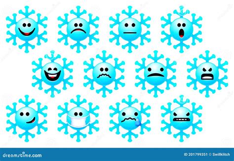 Set Of Snowflake Emoji For Winter Holidays Christmas Themed Collection