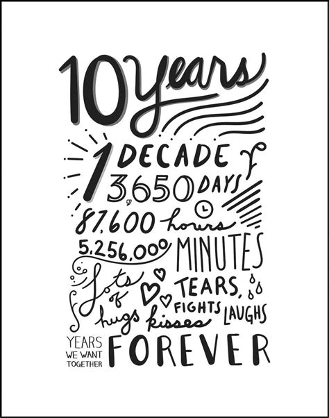 10 Year Anniversary Hand Lettered Art Digital Download 10th Etsy In