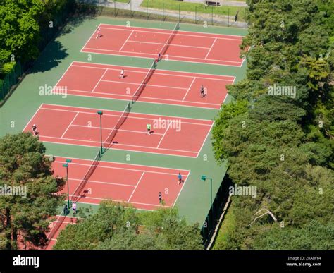 Aerial View Of A Red Clay Court Tennis Courts Stock Photo Alamy