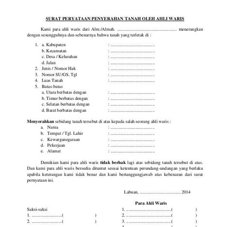 Surat kuasa dari ahli waris kami yang bertanda tangan di bawah ini, ahli waris almarhummah siti rokayah menerangkan dengan sebenarnya, bahwa siti. Contoh Surat Ahli Waris Tanah - Belajar Menjawab