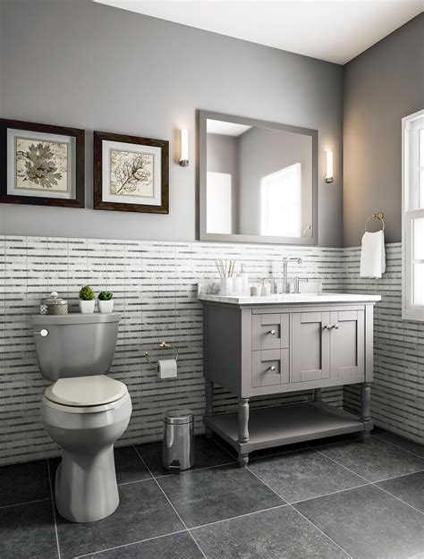Grayscale Bathroom With Wainscoting Classic Toilets Small Bathroom
