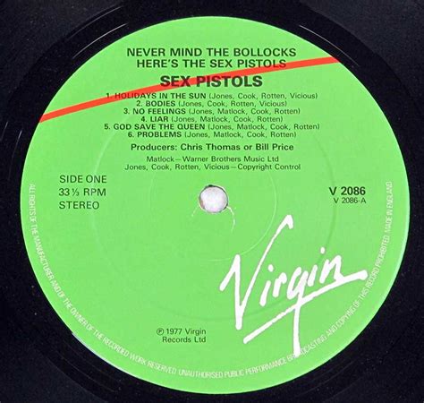 Sex Pistols Never Mind The Bollocks Yellow Cover Green Virgin British Punk Rock Vinyl Album