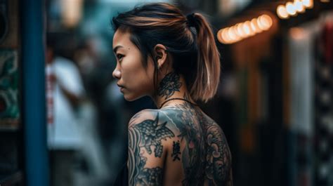 An Asian Woman Wears Tattoos On Her Back Background Woman With Tattoo Hd Photography Photo