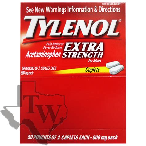 Tylenol Extra Strength 50 Pouches 500mg Single Dose