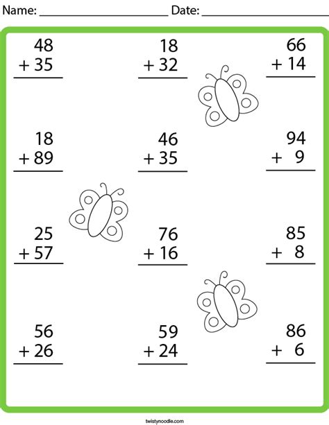 Adding Double Digit Numbers With Regrouping Worksheets