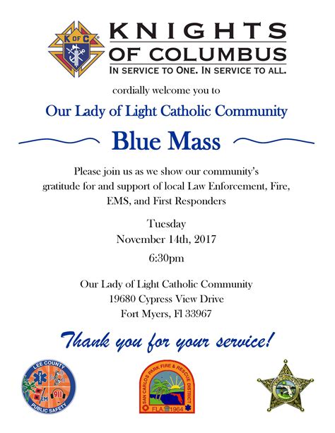 Blue Mass To Honor First Responders San Carlos Park Fire Protection
