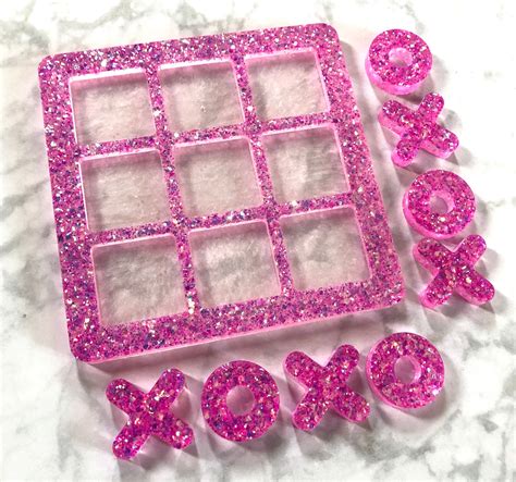 Bubblegum Pink Resin And Glitter Tic Tac Toe Game Etsy