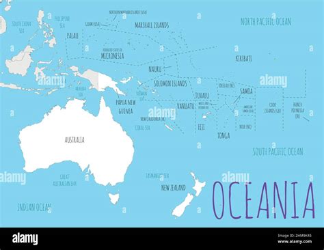 politische ozeanien karte vektordarstellung mit ländern in weißer farbe editierbare und klar