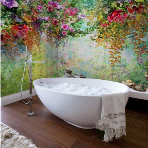 Gorgeous Flowers And Trees Pattern Waterproof 3d Bathroom Wall Murals