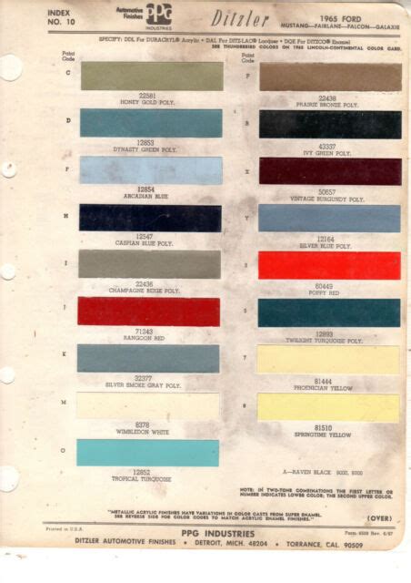 1965 Ford Mustang Color Chart