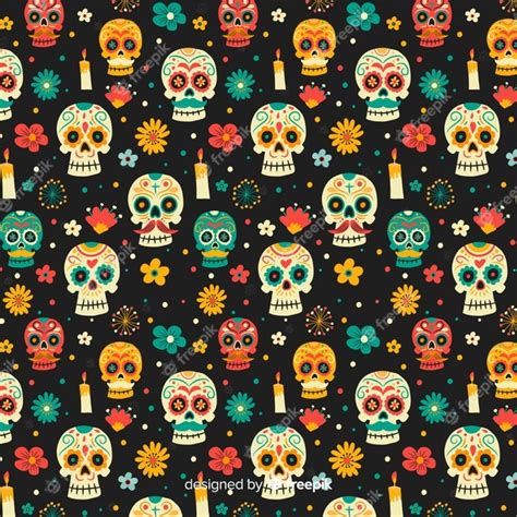 Hand Drawn Day Of The Dead Pattern Free Vector