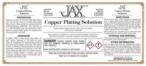 Jax Copper Plating Solution Jax Chemical Company