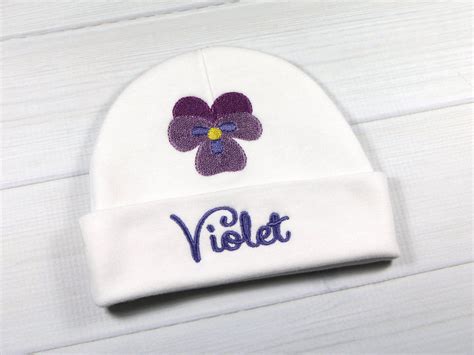 Personalized baby girl hat with embroidered violet flower | Etsy | Baby ...