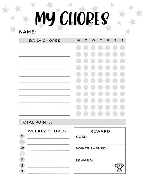 Chore Chart For Kids Chore Chart Printable Reward Chart Printable