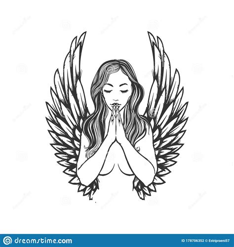 Praying Angel Tattoo Design Pretty Woman Praying Vector Illustration