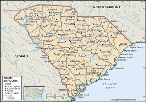 Labeled Map Of South Carolina With Capital And Cities