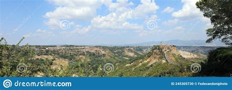 Panoramic View Of Village Called Civita Di Bagnoregio Made With Stock