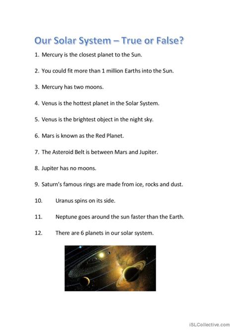 Solar System Quiz True Or False V English Esl Worksheets Pdf And Doc