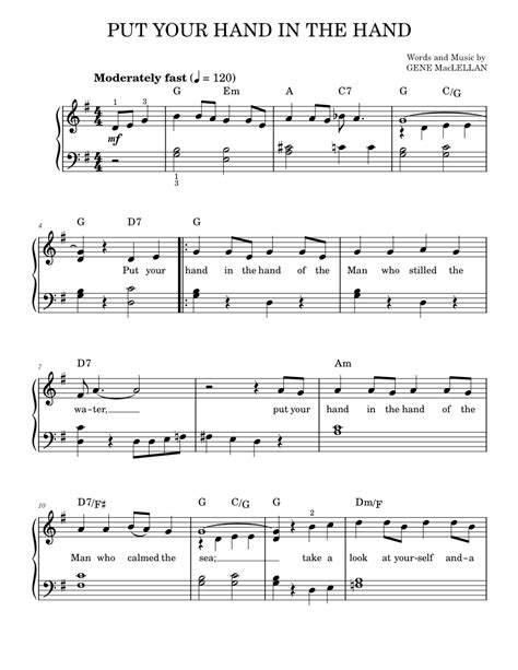 Put Your Hand In The Hand Sheet Music For Piano By Ocean Official