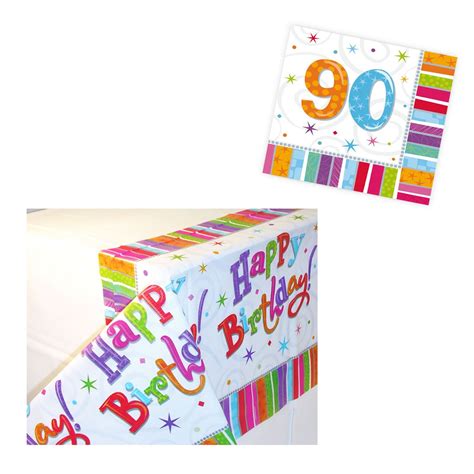 90th Paper Napkins Serviettes 16pcs With Happy Birthday Tablecloth Age