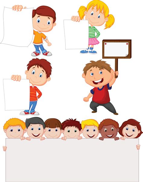 Niños De Dibujos Animados Con Cartel En Blanco 7270938 Vector En Vecteezy