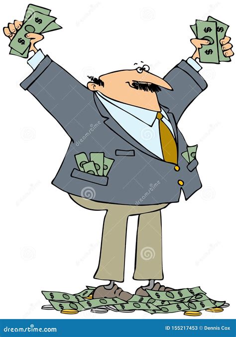 Rich Businessman Lie Around Cash Cartoon Vector