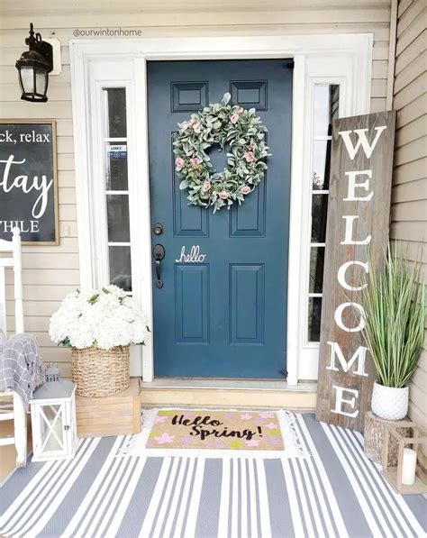 Cute Layered Front Door Mat Ideas For Spring Small Porch Decorating
