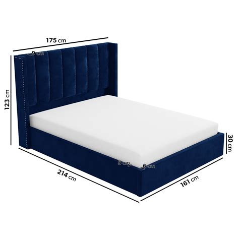 Navy Velvet King Size Ottoman Bed With Winged Headboard Furniture123