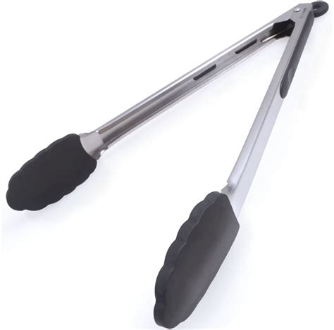 Kitchen Tongs 12 Inch Stainless Steel Food Tongs With Silicone Tips Locking Non Stick Tongs