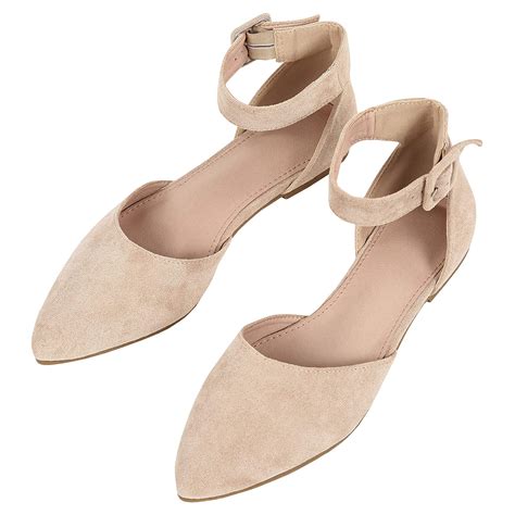 Buy Womens Ankle Strap D Orsay Ballet Flats Pointed Toe Comfort Ballerina Dress Shoes Nude 10