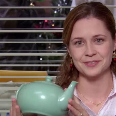 you re pam s fiance and she brings home the secret santa teapot from jim and shows you all the