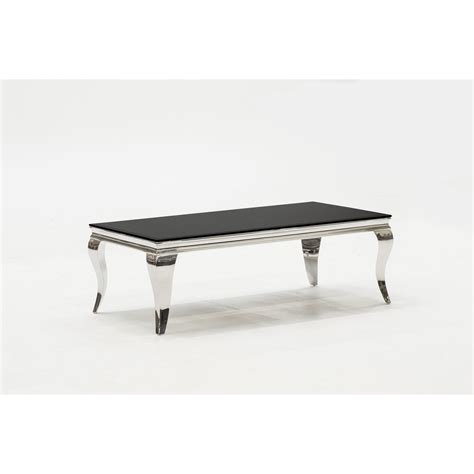 Black rectangle metal coffee table: Louis Rectangular Black Glass & Stainless Steel Coffee ...