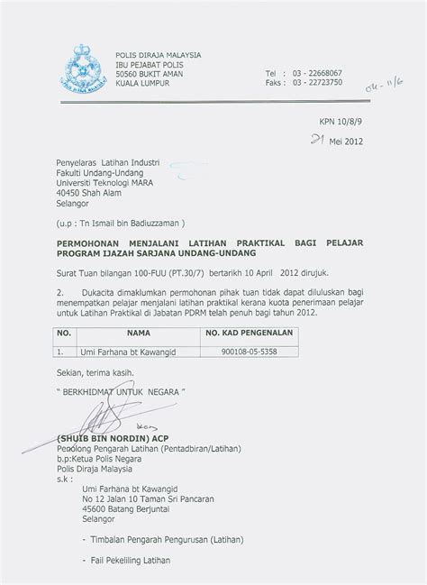 Latihan Industri Fuu Surat Pengesahan Jawapan Daripada Majikan 30 05