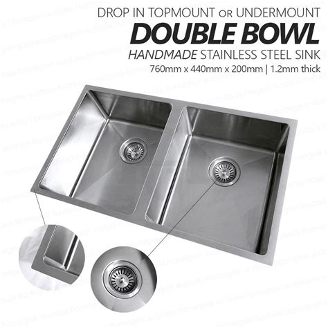 Mm Double Bowl Handmade Stainless Steel Sink With Round Waste