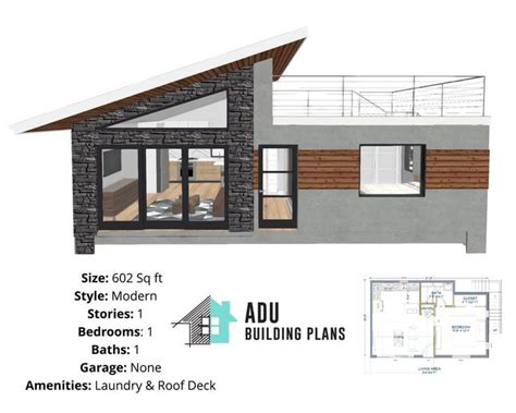 602 Square Foot 1 Bed 1 Bath With Roof Deck House Design Plans For