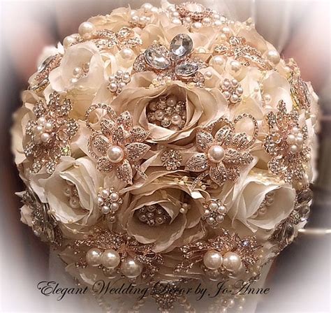 ROSE GOLD Champagne And Ivory Wedding BOUQUET Silk Flower Etsy UK