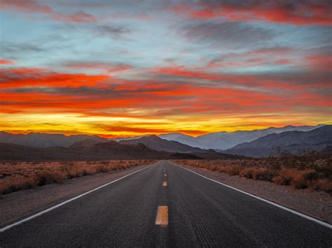 Death Valley Highway Desert Road Sunset Death Valley National Park