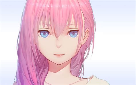Pink Hair Face Blue Eyes Anime Girls Anime Simple Background