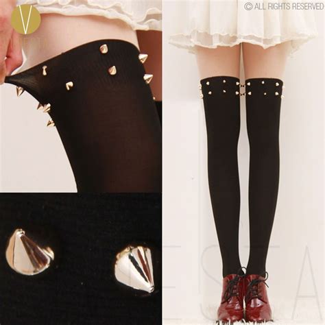 Studded Spikes Mock Over The Knee Tights Gothic Punk Rock Rivet High Pantyhose Lady