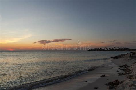 Amazing Sunset On Eagle Beach Of Aruba Island Unforgettable View Stock